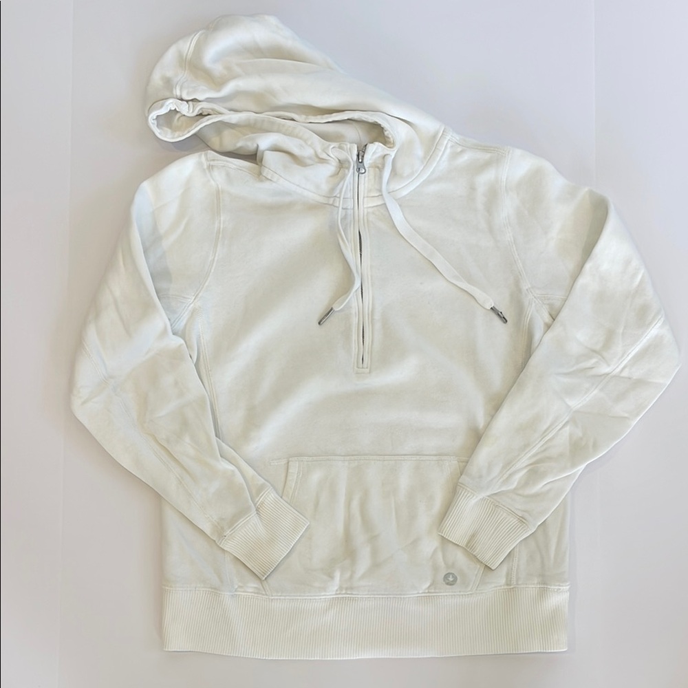 Aerie Fit Cream Hooded Quarter-Zip Sweatshirt